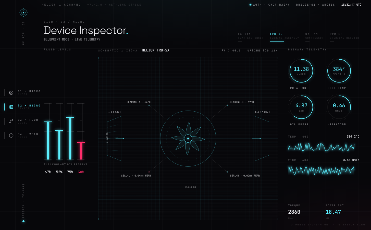 Helion MICRO - device inspector with blueprint mode and live gauges
